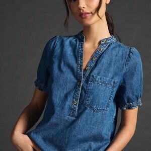 Pilcro Aly-Puff Sleeve Denim Blouse